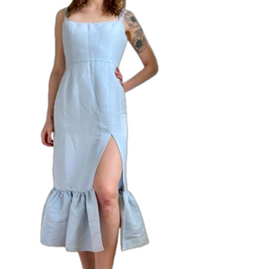 Sachin & Babi Sz 8 Baby Blue Ruffle Hem Evening Maxi Gown Dress
